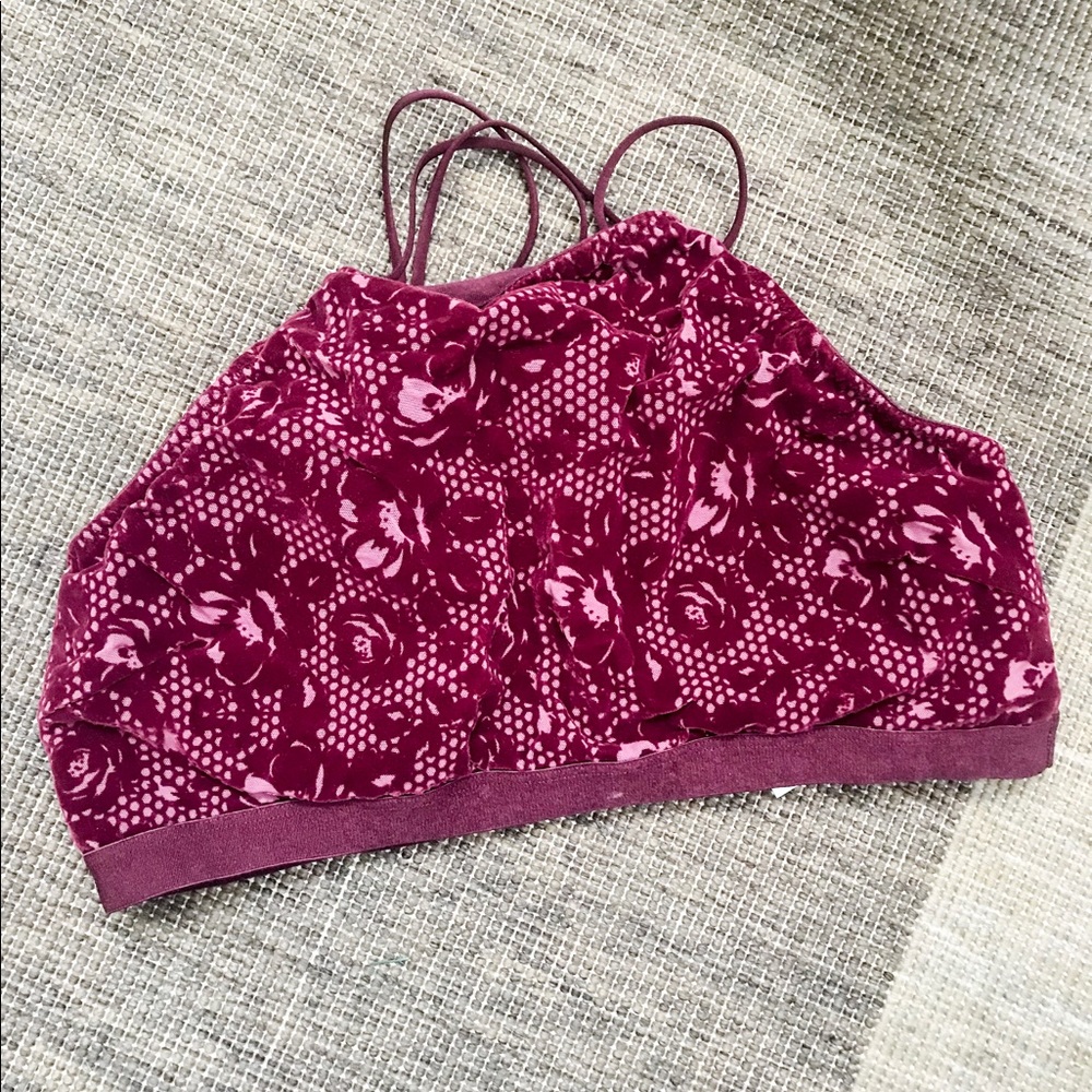 Gilly high neck velvet bralette wine purple strap